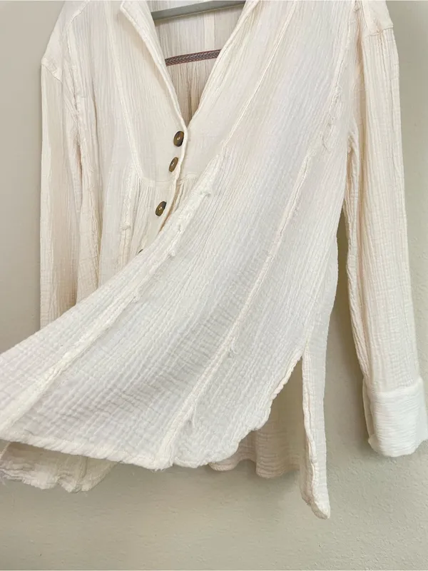Free People "All About The Feels"‎ Ivory Gauze Crinkle Button Down Top Size XS - Image 8
