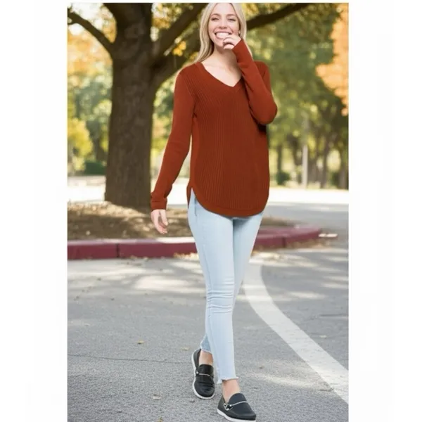 NWT STITCH FIX RD STYLE Women's Sz L Long Sleeve Josslyn V Neck Sweater Rust - Image 11