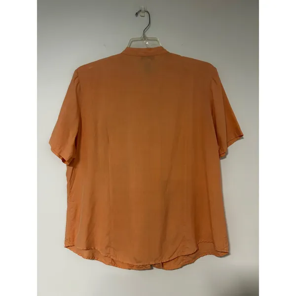 Anna and Frank Womens XL Peach 100% Silk Short Sleeve Mandarin Collar Blouse - Image 5