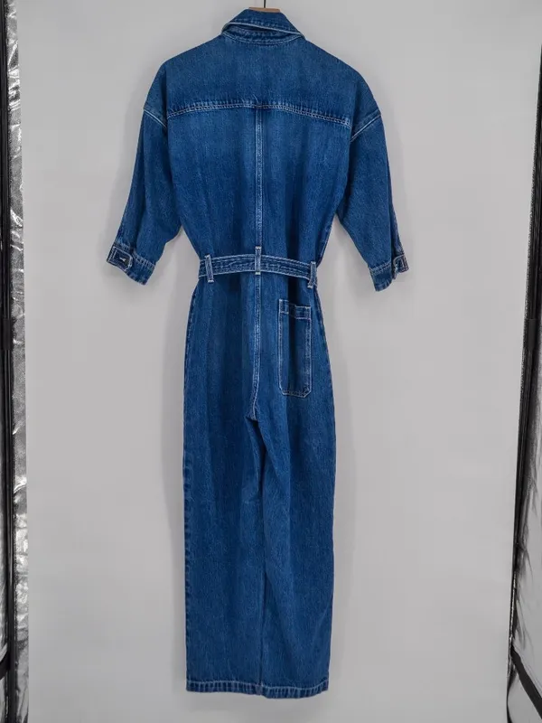 ETICA Zeta Carpenter Denim Jumpsuit Medium Wash Blue S - Image 5