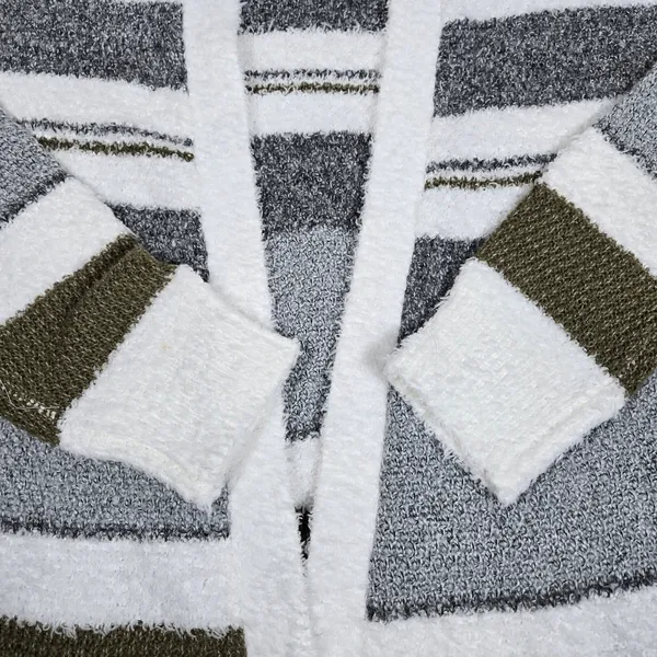 Pink Clover Stitch Fix Striped Eyelash Knit Open Front Cardigan Gray‎ Olive S - Image 7