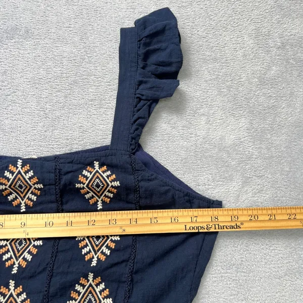 Miss‎ Me Navy Boho Embroidered Ruffle Strap Mini Dress Women's Large Lined Rayon - Image 9