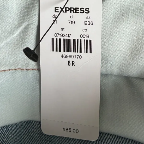Express‎ Skyscraper Mid Rise Hyper Stretch Flare Jeans Blue Split Hem 6R NEW - Image 7