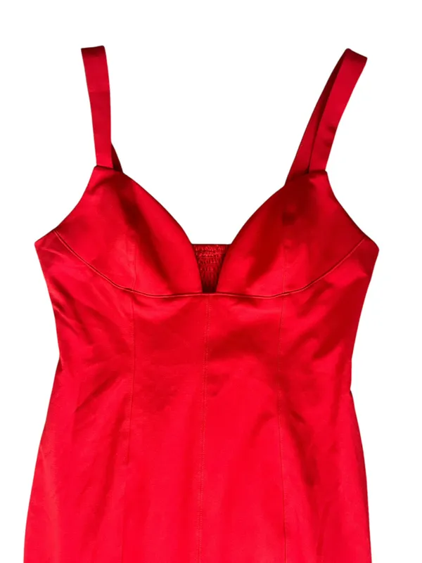 BHLDN Anthropologie Women’s Sage Sweetheart Stretch Crepe Red Midi Dress Sz M - Image 4