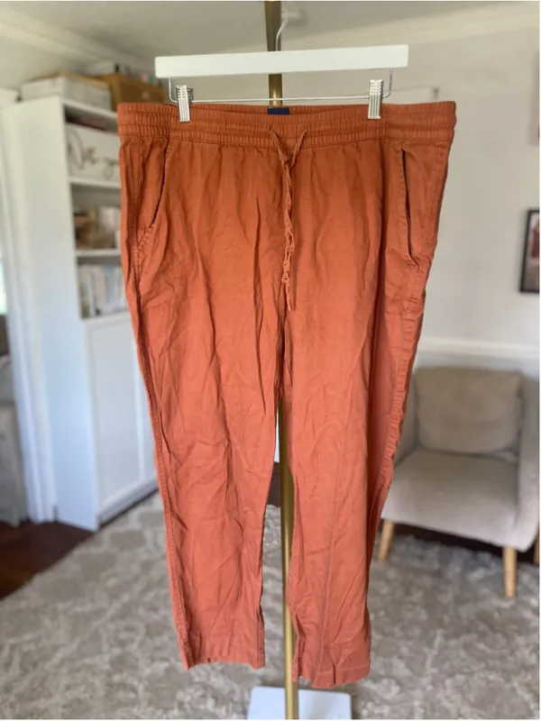 GAP XL Rust Orange Linen Pull On Pants Drawstring Coastal Boho Relaxed Fit Chic - Image 2