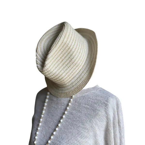 Amiani Packable Straw Fedora Beach Hat Cream Resort Travel Sun Hat - Image 2