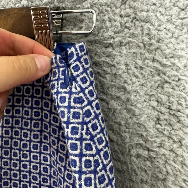 Boden Mini Skirt Womens 6R Blue‎ White Geometric Square Print A-Line Office - Image 6