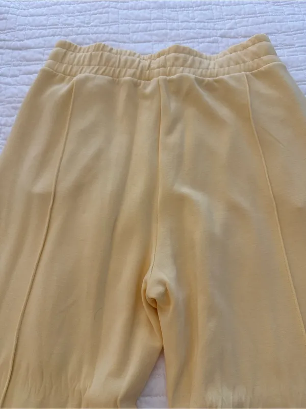 Salt Project Soft Wide-Leg Pants with Elastic Waist in Pale Yellow size XL - Image 4