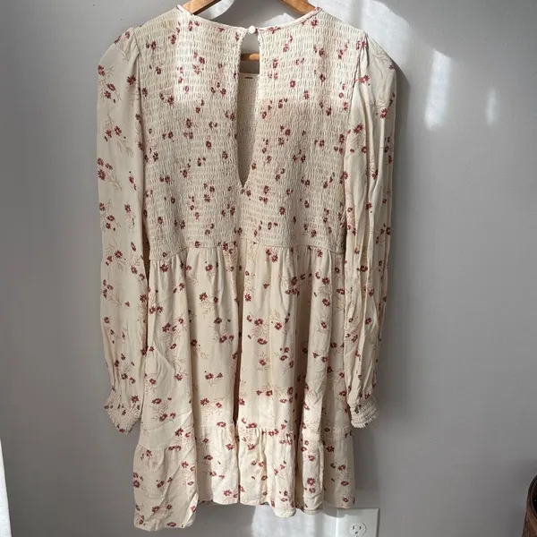 American Eagle Ivory Long Sleeve Smocked Floral Babydoll Dress - Image 2