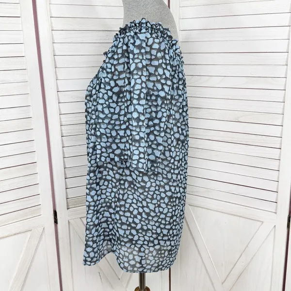 Moda International Printed Beaded Sheer‎ Peasant Blouse Blue Black Medium - Image 2