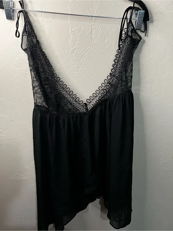 Victoria’s Secret Black Lace Semi Sheer Asymmetrical Whimsy Chemise Slip Top - Image 8