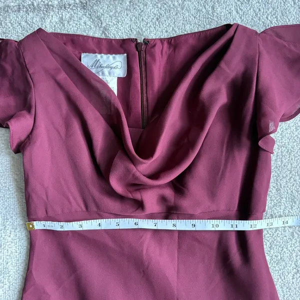 Y2K Vintage Michelangelo Burgundy Flutter-Sleeve Cowl-Neck Evening Gown Sz 2 - Image 4