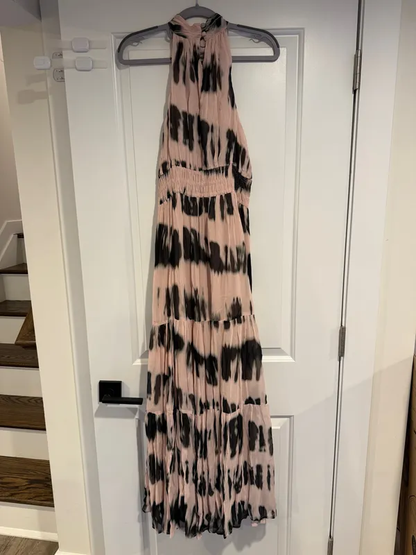 Anthropologie The Somerset Maxi Dress Halter Tiered Pink Black Tie Dye Size S - Image 6