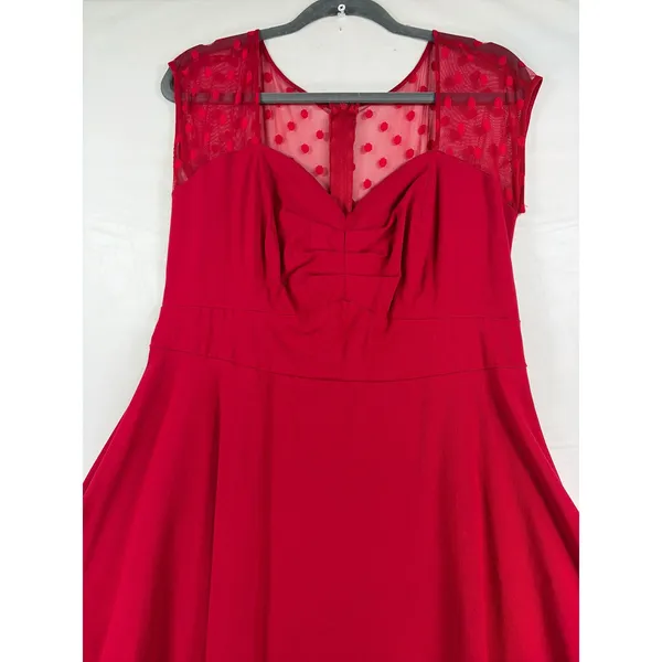 Torrid Red Polka Dot Mesh Yoke Fit and Flare Midi Dress Size 14 Retro Style - Image 4