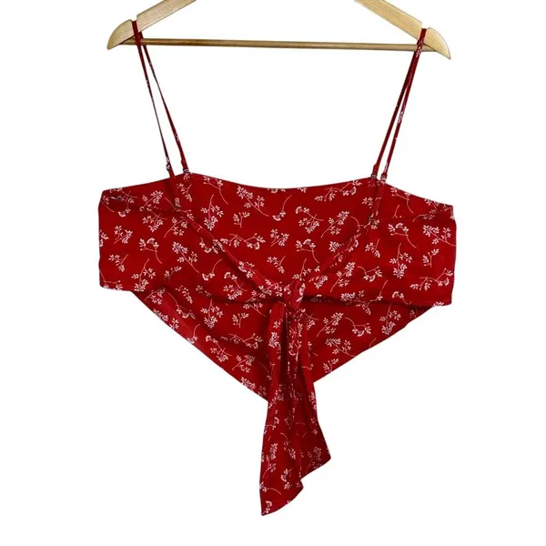 Abercrombie & Fitch Red White Floral Tie Back Bandana Crop Top Tank Top Size M - Image 3