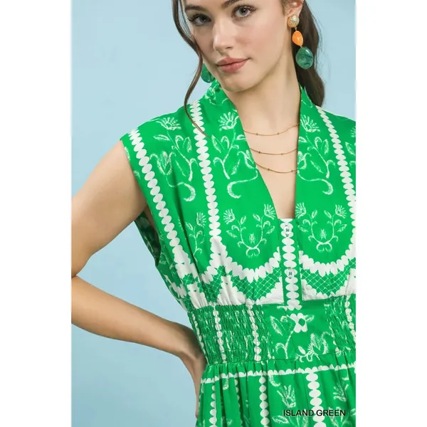 Umgee Sleeveless Smocked Midi Dress - Island Green - Medium - Image 5