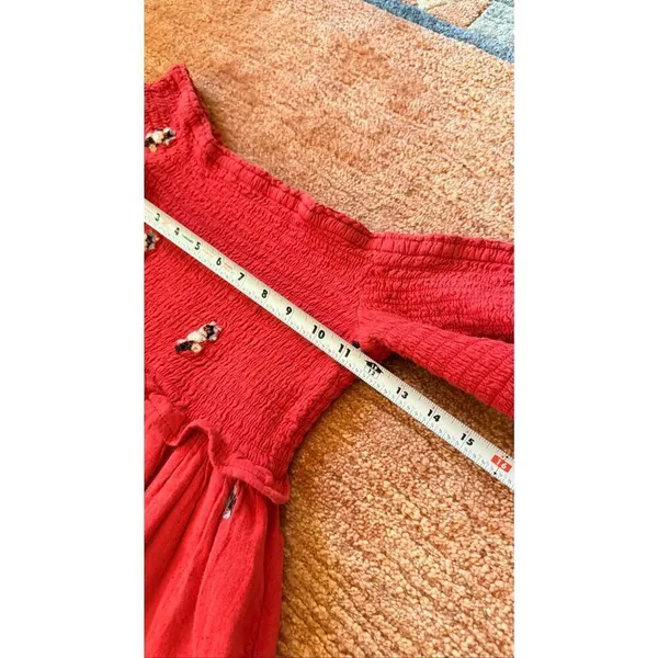 Free People Red Off Shoulder Embroidered Dress Size M - Image 5