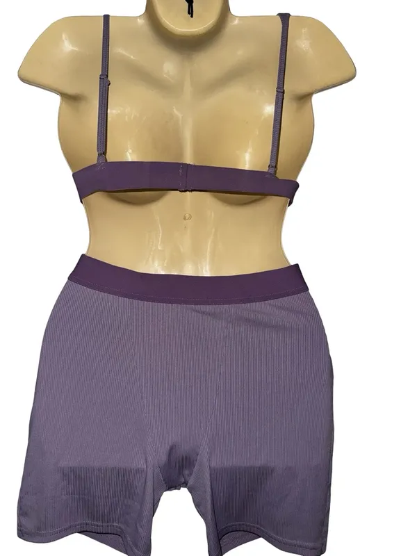 Women's Lavender Ribbed Bralette & Shorts Set - Unbranded - Image 3