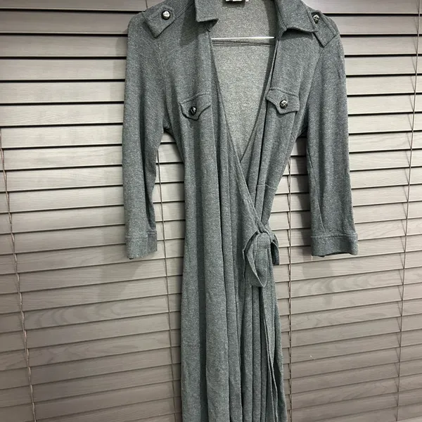 LOFT Black/gray Long Sleeve Wrap Robe with Tie 8 - Image 2