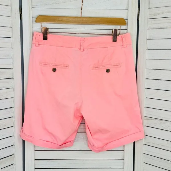H&M Twill Cuffed Chino‎ Bermuda Shorts Neon Coral Size 6 Stretch - Image 2