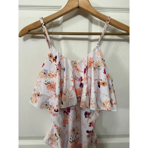 Beachsissi Floral Flounce Off Shoulder Ruffled Monokini One Piece Swimsuit, M - Image 3