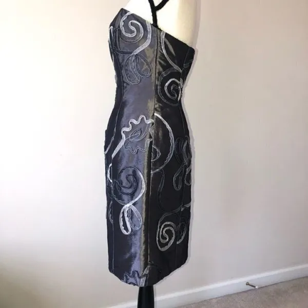 Vintage Jessica McClintock Dress Autumn Wedding Guest Strapless S XS Metallic 90 - Image 5