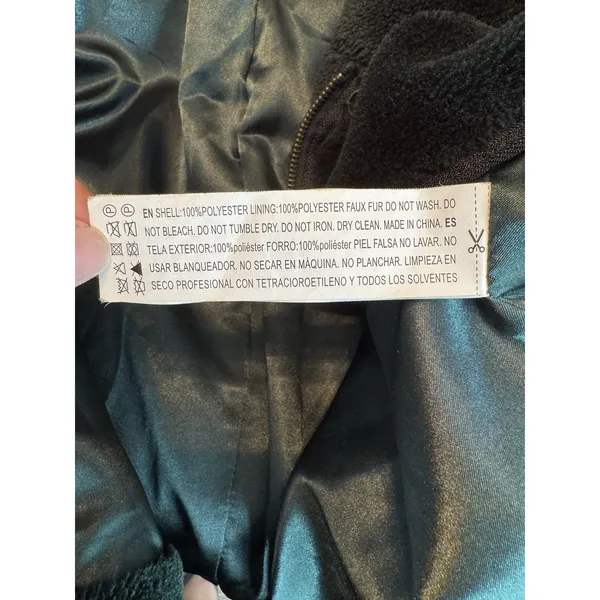 Forever 21 Faux Fur Hooded Jacket Women XL Dark Green Full Zip Lined Cozy Teddy - Image 7