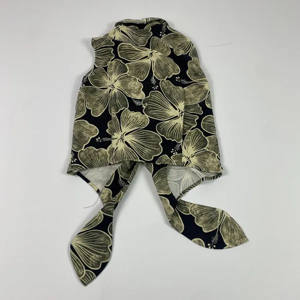 Tommy Bahama Vest Womens Medium Black‎ Beige Silk Hawaiian Floral Tie Front - Image 9