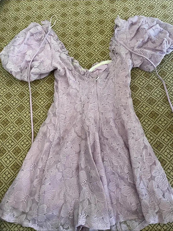 Hello Molly Women’s Lavender Puff-Sleeve Floral Dress - Image 3