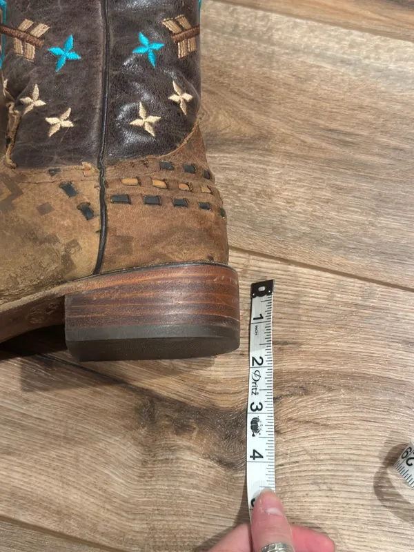 Vintage Handmade In Mexico Western Aztec Square Toe Leather Cowboy Boots | Sz 8 - Image 8