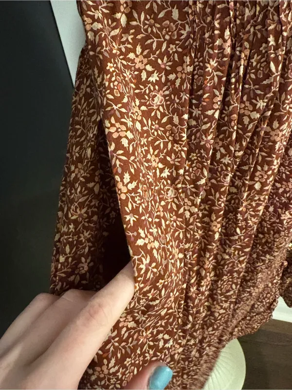 Madewell Cotton Blend Red Floral V-Neck Mini Dress with Pockets - Image 3