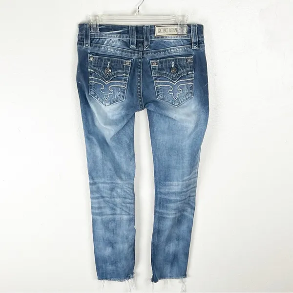 ROCK REVIVAL Alivia Blue Light Distressed Fray Hem Skinny Jeans 2 Boho Festival - Image 2