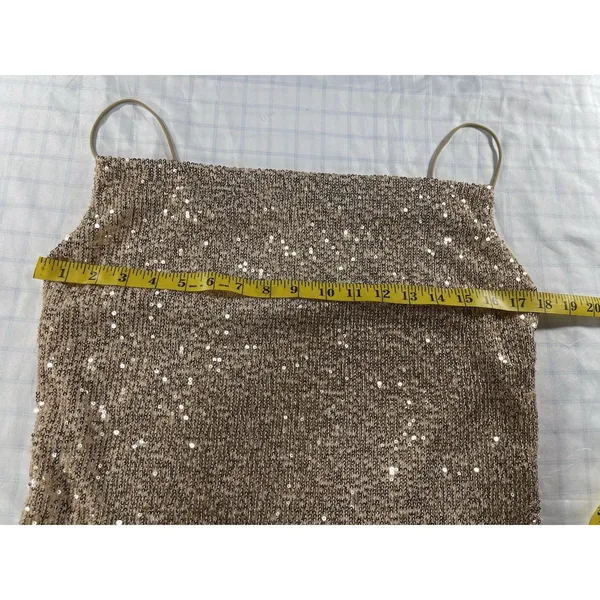 Sparkly Rose Gold Sequin Camisole Cowl Neck Tank Top Cropped Party Clubwear - M - Image 6