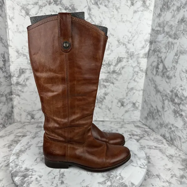 FRYE Womens Vintage Melissa Button Tall Riding Boots Size 7 Brown Cognac Leather - Image 6