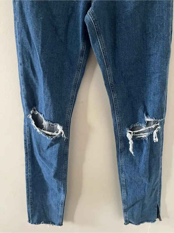 ASOS Denim High Rise Straight Leg Jeans 28 Tall Distressed Medium Wash Blue - Image 3