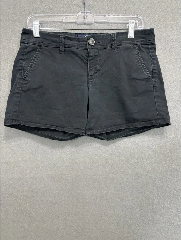 American Eagle Outfitters Black Chino Shorts Mid Rise Stretch Pockets Size 4 - Image 2