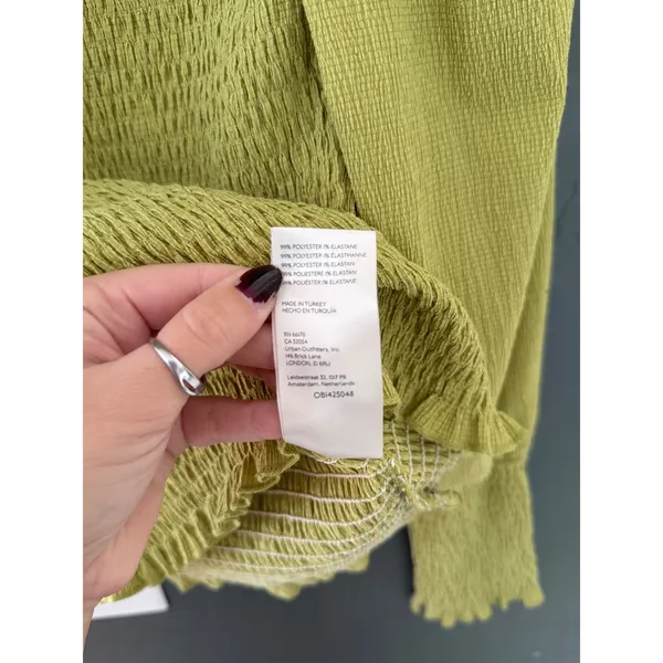 By Anthropologie Smocked Puff Sleeve Top Chartreuse Green Long Sleeve Small - Image 4