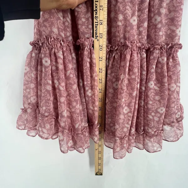 Misa Los Angeles Tiered A Line Mini Dress Womens Small Dusty Rose Floral Smocked - Image 11