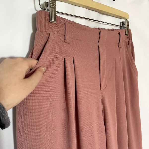 Halara Flex High Waisted Pocket Wide‎ Leg Waffle Work Pants rose tan women's M - Image 3
