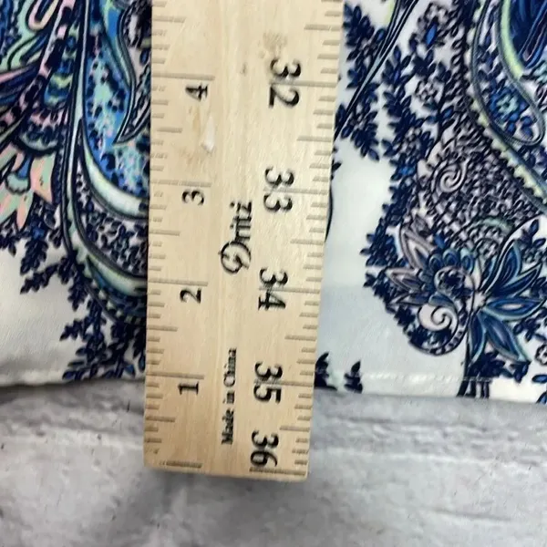 DR2 by Daniel Rainn Blue White Paisley Shift Dress Tassel Tie Neck Split MEDIUM - Image 16