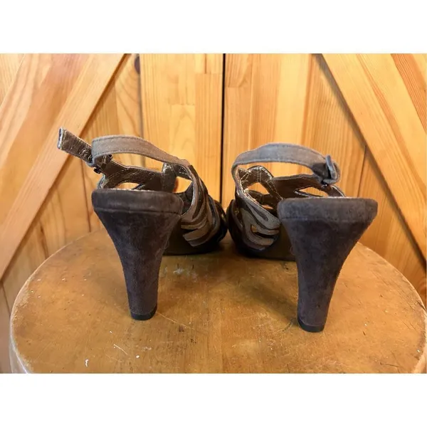 Sofft Women's Sandal Size 6 Block Heel Caged Brown Leather Slingback - Image 4