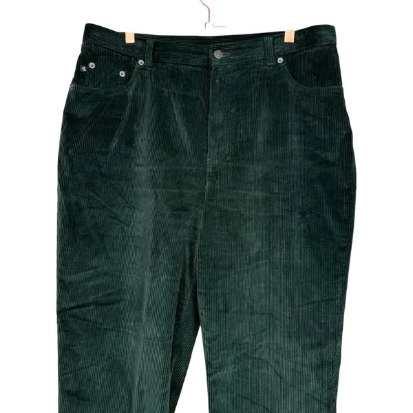 Lauren Ralph Lauren Womens Green Corduroy Straight Leg High Rise Pants Size 14W - Image 4