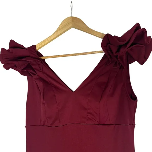 Amazon Women's‎ L Ruffled Cap Sleeve Maxi Dress Maroon Red Maxi Eveningwear - Image 2