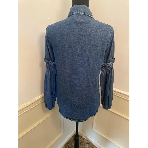 The Fifth Label Denim Smocked Balloon Bishop Sleeve Button-Down Shirt Top Ruffle - Image 5