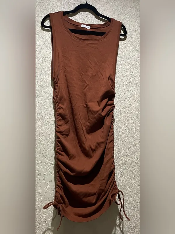Good American Rush Mini Tank Brown Sleeveless Dress Rushed to Length Size 3X - Image 6