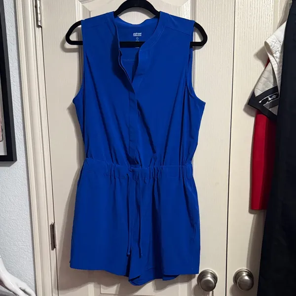 Girlfriend Collective Royal Blue Varsity Stretch Sleeveless‎ Romper Athleisure - Image 2