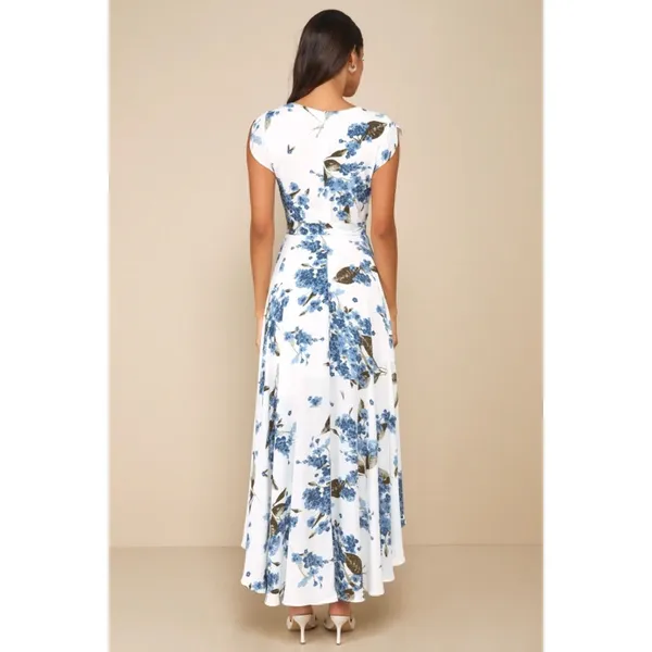 NWT Lulus French Countryside White Floral Print High-Low Dress Resort Vacay M - Image 3