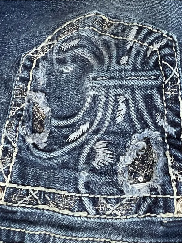 Miss Me Women's Dark Blue sequin Embroidered pockets mid rise Bootcut Jeans 31 - Image 12