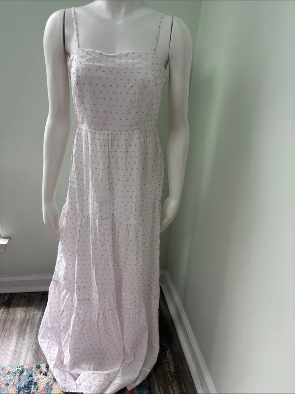 Lulu’s Sunny Situation White & Pink Swiss Dot Tiered Maxi Dress Size Small - Image 4