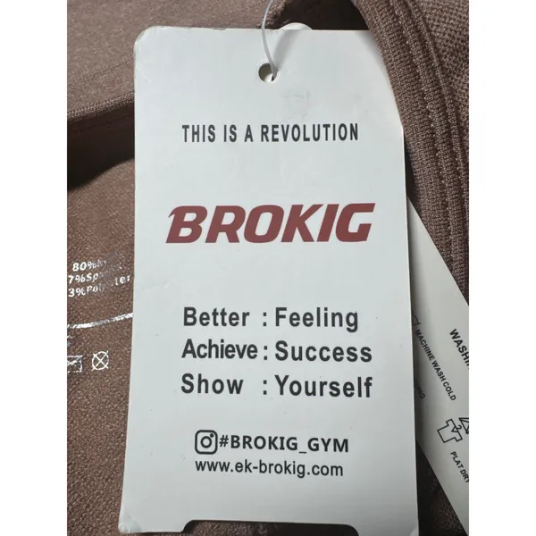 Brokig Womens‎ Seamless Racerback Sports Bra Brown Ruched Front Size S New - Image 3